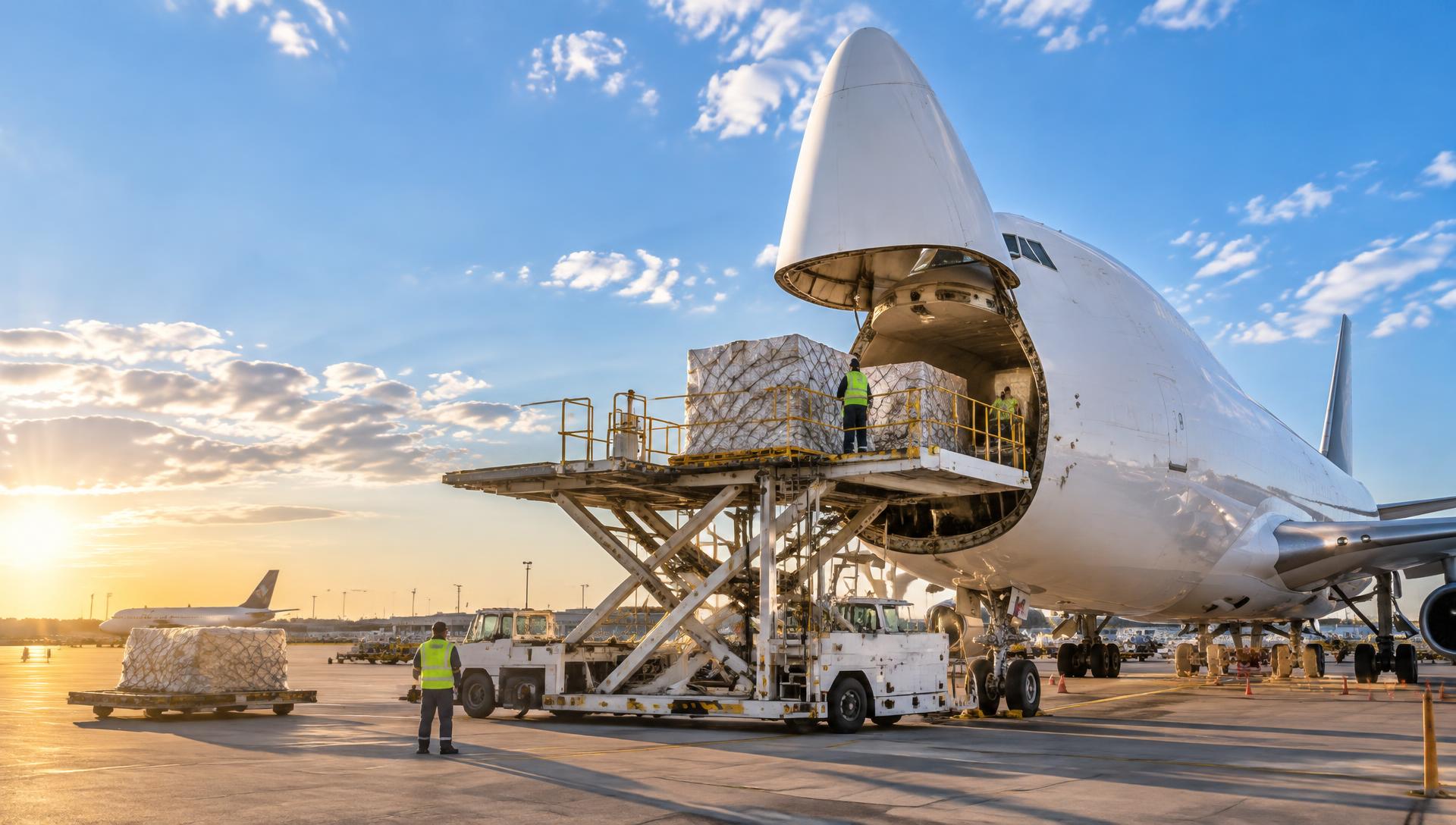 Avión de carga siendo cargado en aeropuerto